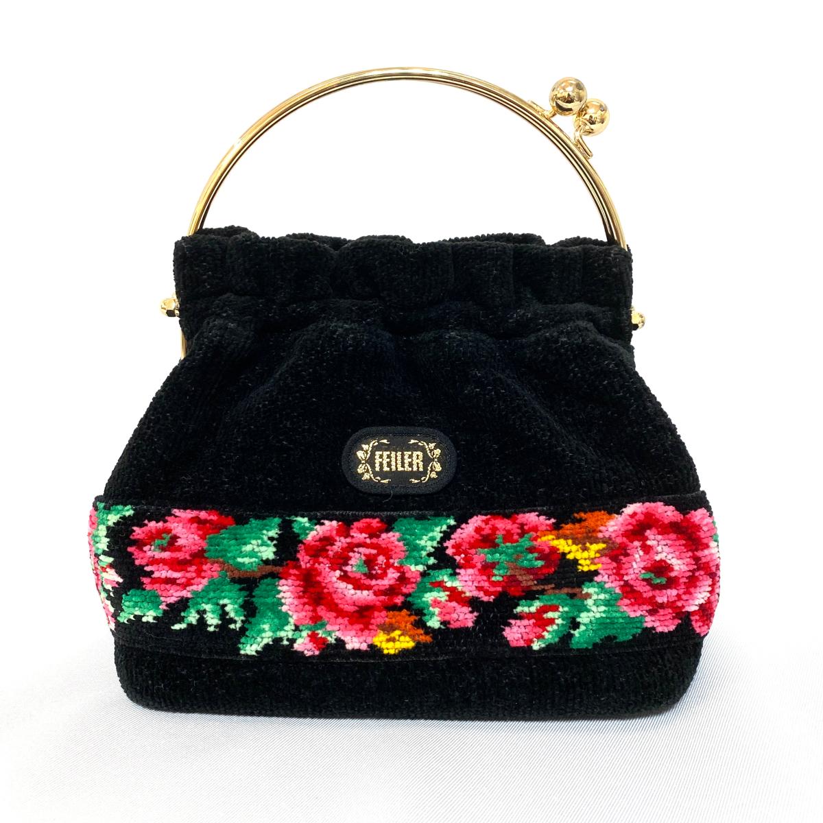 Feiler フェイラー ハンドバッグ Black 黒 ブラック 花柄 シェニール織 レディース 鞄 Mu1005 中古 Runawayapricot Com