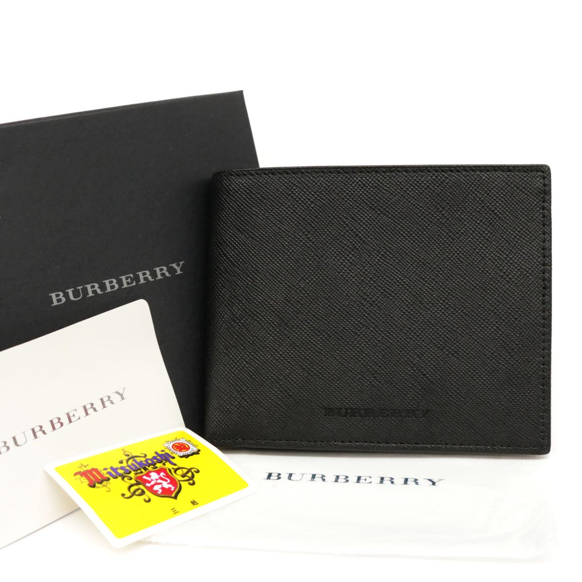 新品同様 Burberry バーバリー ロゴ型押し レザー 二つ折り財布 Black 黒 ブラック ウォレット メンズ 服飾小物 ブランド雑貨 中古 Tajikhome Com