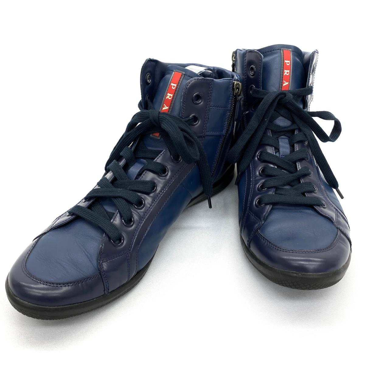 楽天市場 Prada プラダ ハイカットスニーカー サイズ8 約27相当 Navy ネイビー 紺 ブランド メンズ 靴 Ka1011 中古 リサイクル ティファナ