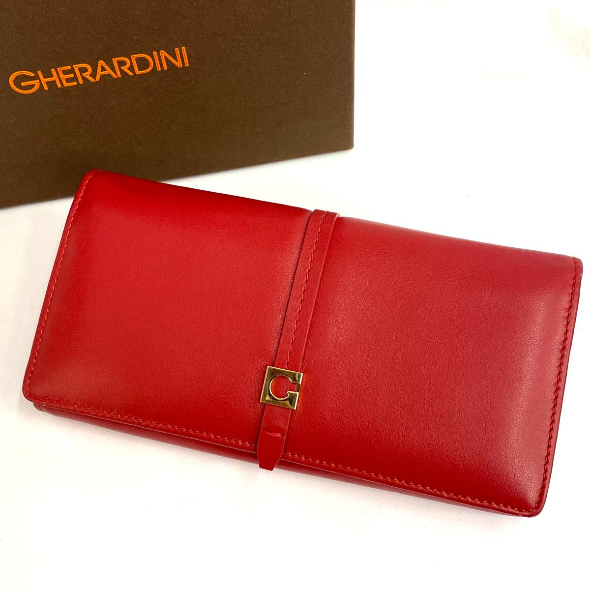 Gherardini ゲラルディーニ なめし革ロングウォレット Red 赤み レッド レディース 服飾小物 二つ筋目札入 Ki1004 中古 World Odyssey Com