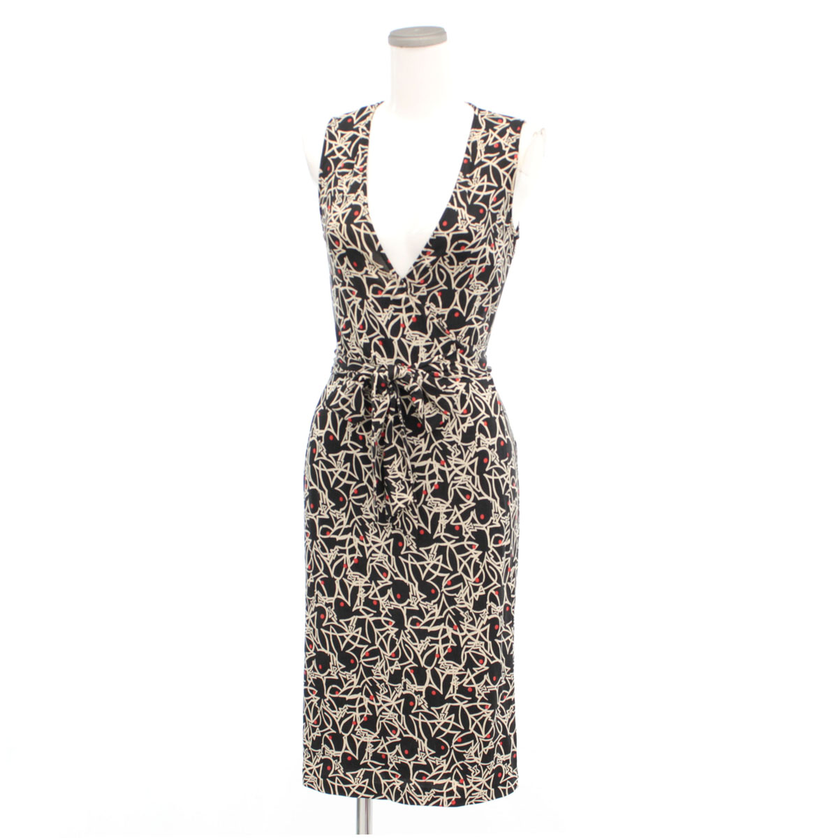 楽天市場 ダイアンフォンファステンバーグ シルクラップワンピース サイズ2 黒 ブラック ドレス カシュクールドレス 総柄 絹100 レディース 中古 リサイクル ティファナ