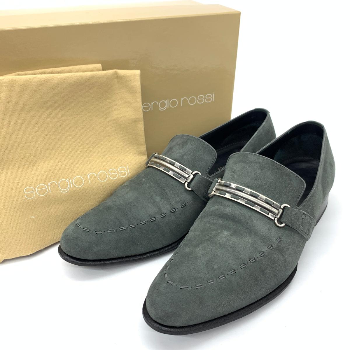 良好 Sergio Rossi セルジオロッシ スエード ローファー サイズ5 1 2 Grey グレー 秋冬 箱 保存袋付き メンズ シューズ 靴 早割クーポン