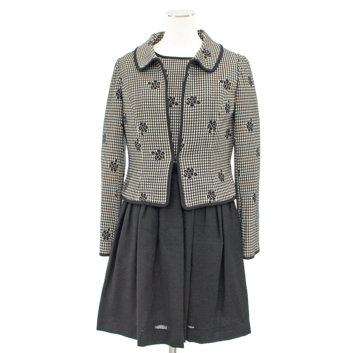 M Sgracyエムズグレイシー ワンピース ジャケット セットアップ サイズ36 ブラック ホワイト チェック 花柄 ウール レディース 中古 Bettrai Com