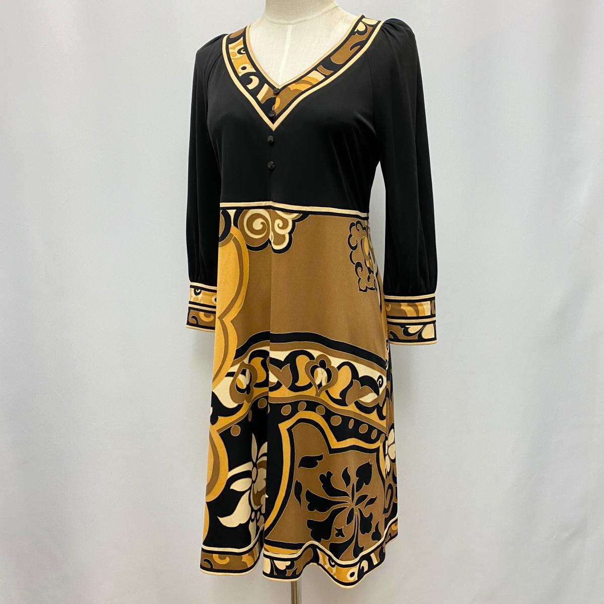 メーカー直売 レオナール Leonard 長袖ワンピース 黒 ブラック レディース ワンピース 日本製 ベルトなし Ki1004 中古 サイズm Black ワンピース Festci Com