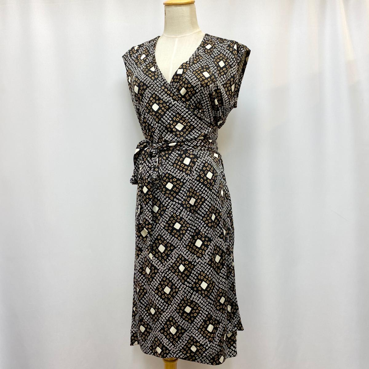 良好 Tory Burch トリーバーチ 総柄ラップワンピース サイズs Black 黒 ブラック Brown 茶 ブラウン レディース Ki1004 中古 Fitzfishponds Com