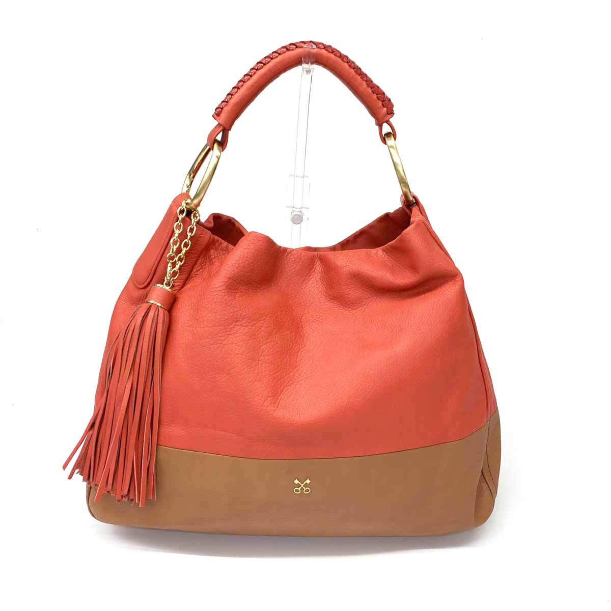 SAZABY サザビー エートート ワンショルダーバッグ 良好 オレンジ×ブラウン レザー バイカラー レディース 肩掛け bag 鞄