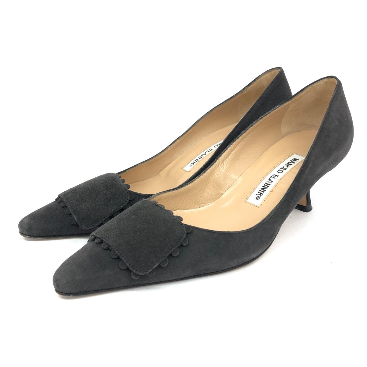 使用数回 マノロブラニク キエッタ スエード ネイビー ポインテッドトゥ 37 MANOLO BLAHNIK マノロブラニク ポインテッドトゥパンプス