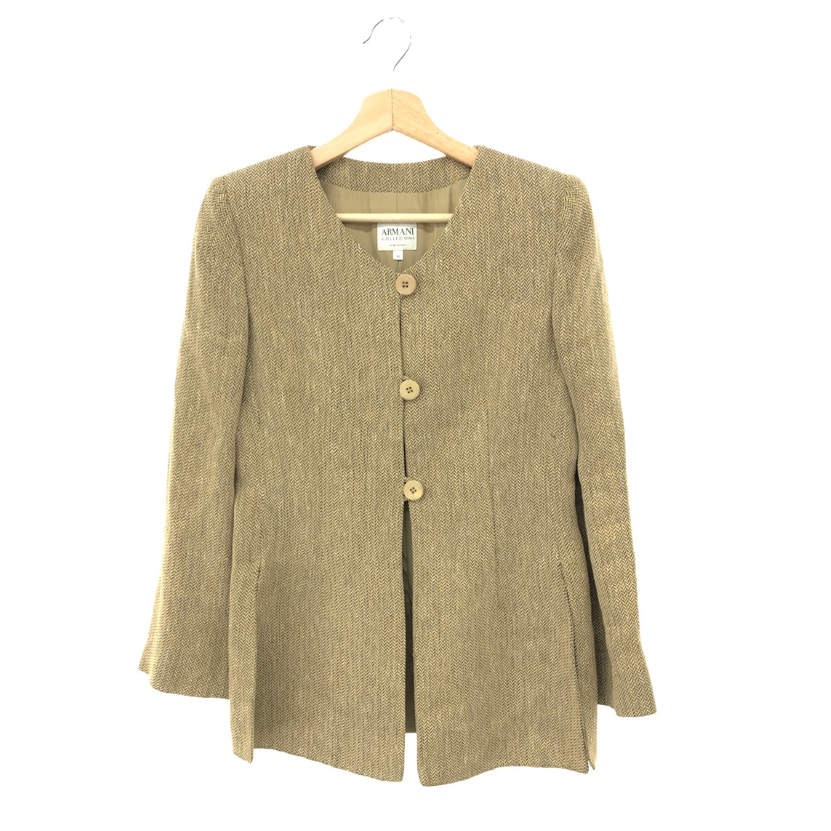 ARMANI COLLEZIONI ノーカラージャケット コットン リネン混 ARMANI COLLEZIONI ノーカラージャケット