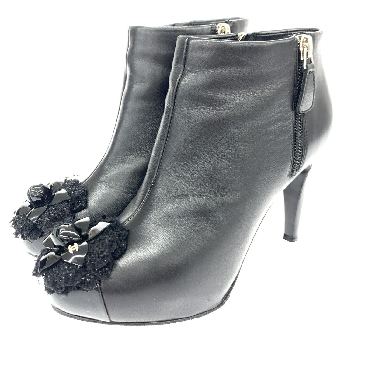 CHANEL シャネル ツイード使用フラワーモチーフ ブーツ 36 ブラック ブーティ レディース 靴 シューズ ブーティー boots 【中古】|リサイクル ティファナ