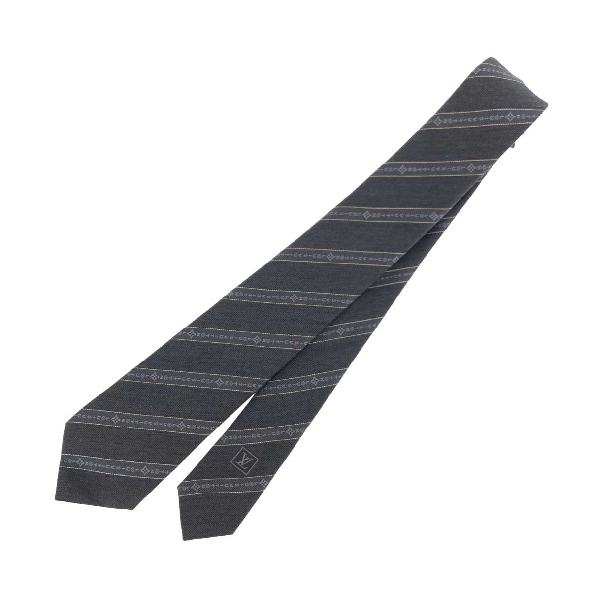 LOUIS VUITTON ルイヴィトン ネクタイ 美品 M79117 MR3233 ダークグレー シルク75％ ウール25％ レディース イタリア製 服飾小物 【中古】 20,717円