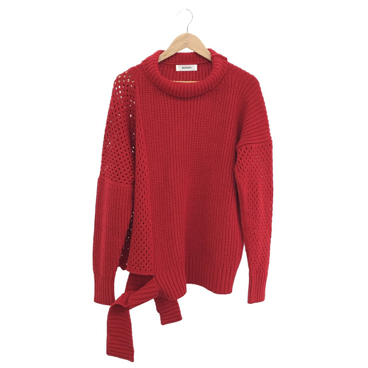 sulvam サルバム Mesh asymmetry knit 23AW メッシュアシンメトリーニット 良好 サイズ:S SS-K03-820 レッド メンズ トップス 【中古】