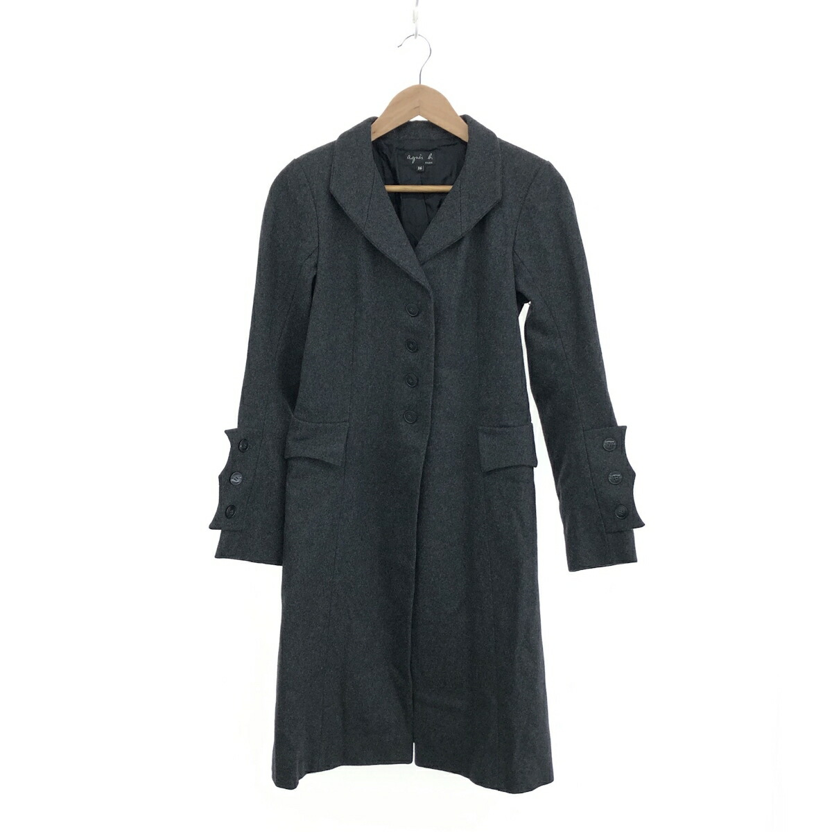 アニエスベー　黒 ウールコート フランス製 agnes b.】Made in France 70-80's 100% Wool Belted Long Coat