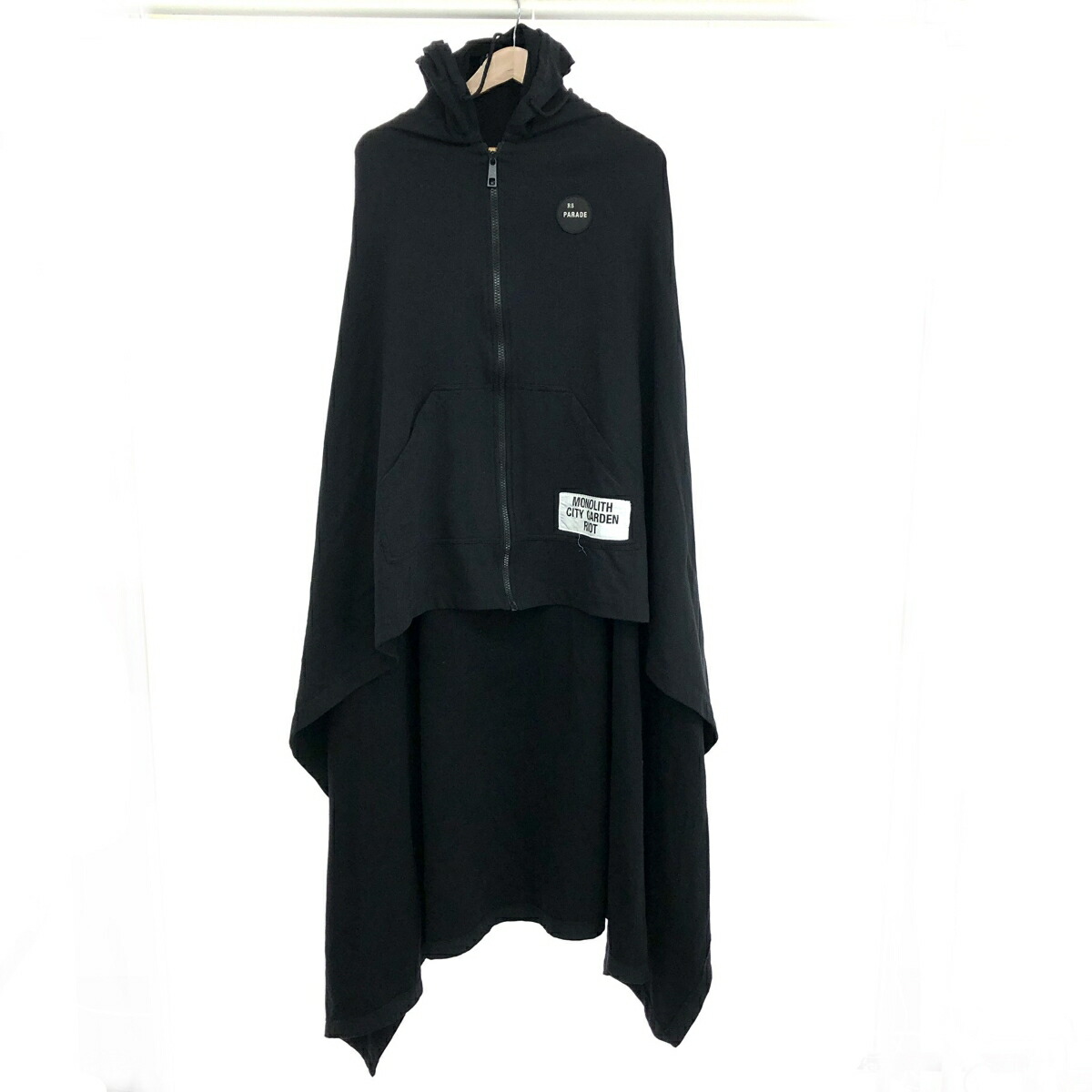 RAF SIMONS ラフシモンズ ジップアップロングポンチョ パーカー  大きさ:XS 211-182 黒いこと  メンズ 21SS トップス 【中古】