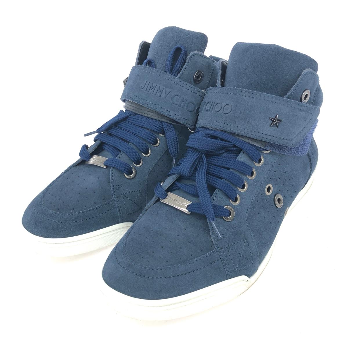 JIMMY CHOO ジミーチュウ LEWIS スニーカー 41.5 J000095851415 ネイビー スウェード スタッズ レースアップ ハイカット メンズ 靴 シューズ sneakers 【中古】｜リサイクル ティファナ