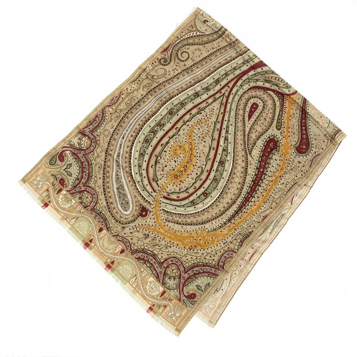 【美品】ETROエトロ イタリア製ウールシルク ペイズリー柄大判ストール 紫系 未使用 ETRO イタリア製 ウール×シルクストール ペイズリー柄