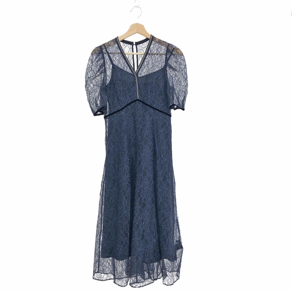 FRAY I.D フレイアイディー レースワンピース 良好 サイズ:0 FWFO234510 ネイビー レディース 総レース オケージョン ビジュー 【中古】｜リサイクル ティファナ
