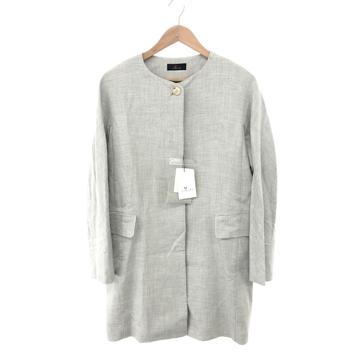 L'EQUIPE YOSHIE INABA レキップヨシエイナバ ノーカラーコート 未使用品 サイズ:40 グレー レディース ロング アウター 定価\69,000 【中古】|リサイクル ティファナ