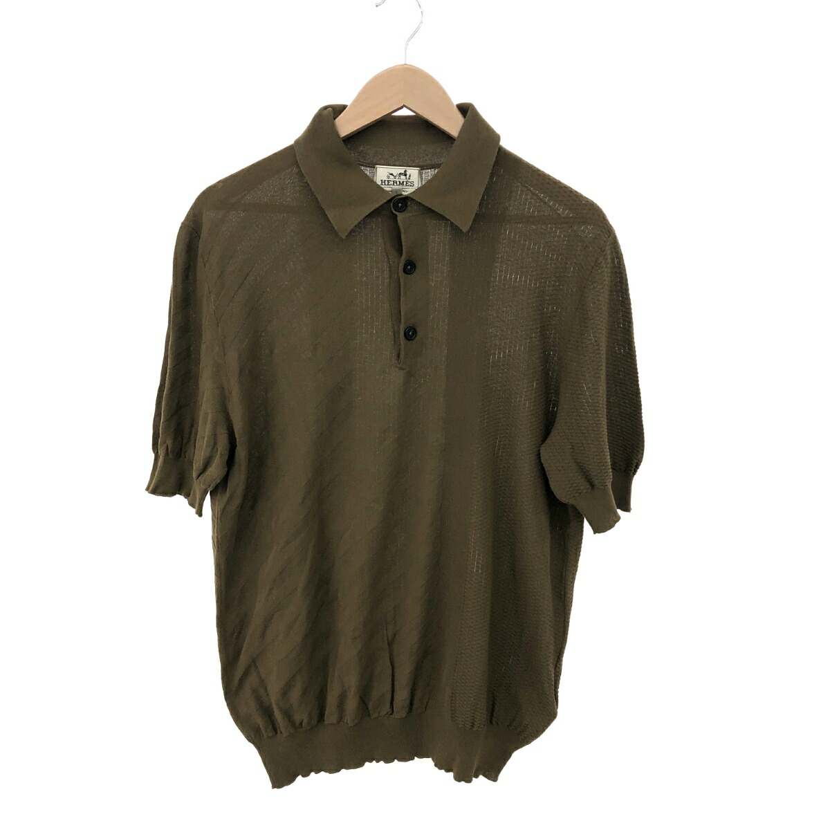 【美品】エルメス セリエボタン ノースリーブ ポロシャツ L 鹿の子 銀ボタン HERMES - エルメス ジレ ロング ベスト コットン リネン セリエ