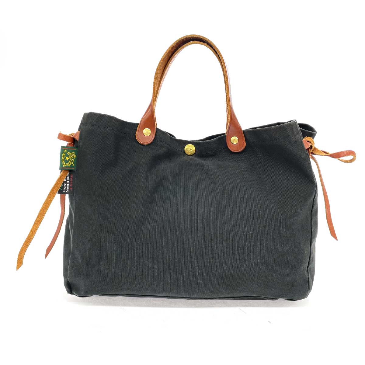IL BISONTE イルビゾンテ トートバッグ ブラック キャンバス×レザー サイドリボン レディース bag 鞄 【中古】