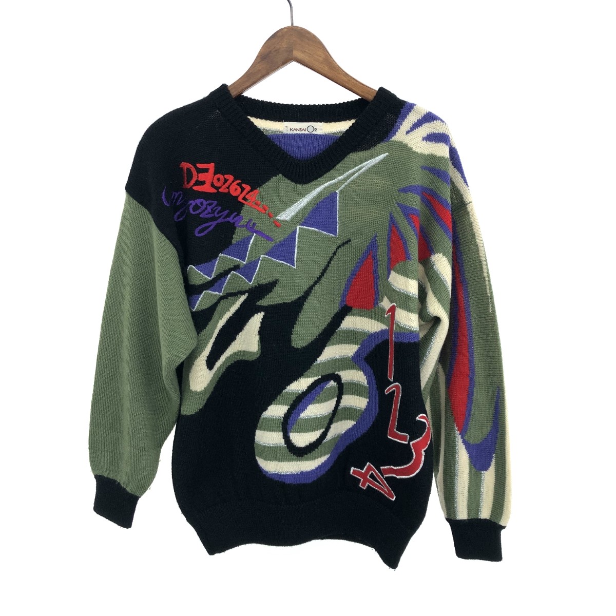 80s 顔タグ カンサイヤマモト 山本寛斎 スウェット ドルマスリーブ ロゴ 入手困難 90s 山本寛斎 スウェット 刺繍 デカロゴ 切り替え y2k