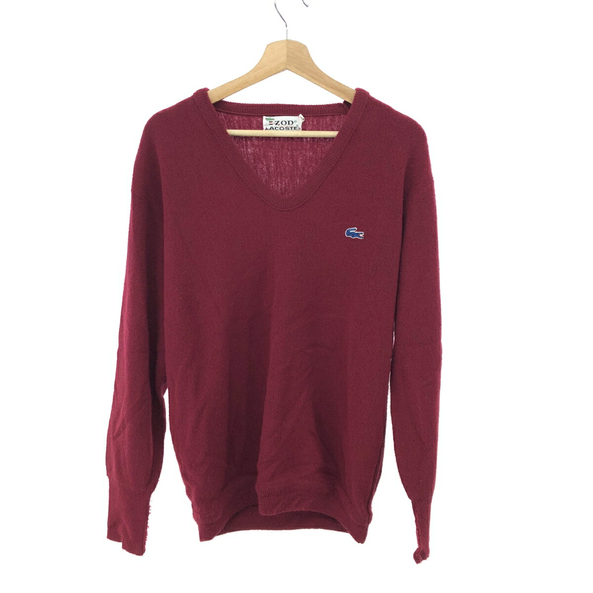 LACOSTE アイゾットラコステ Vネックニットセーター ニット サイズ:L ボルドー メンズ 70s 糸巻きタグ トップス 【中古】