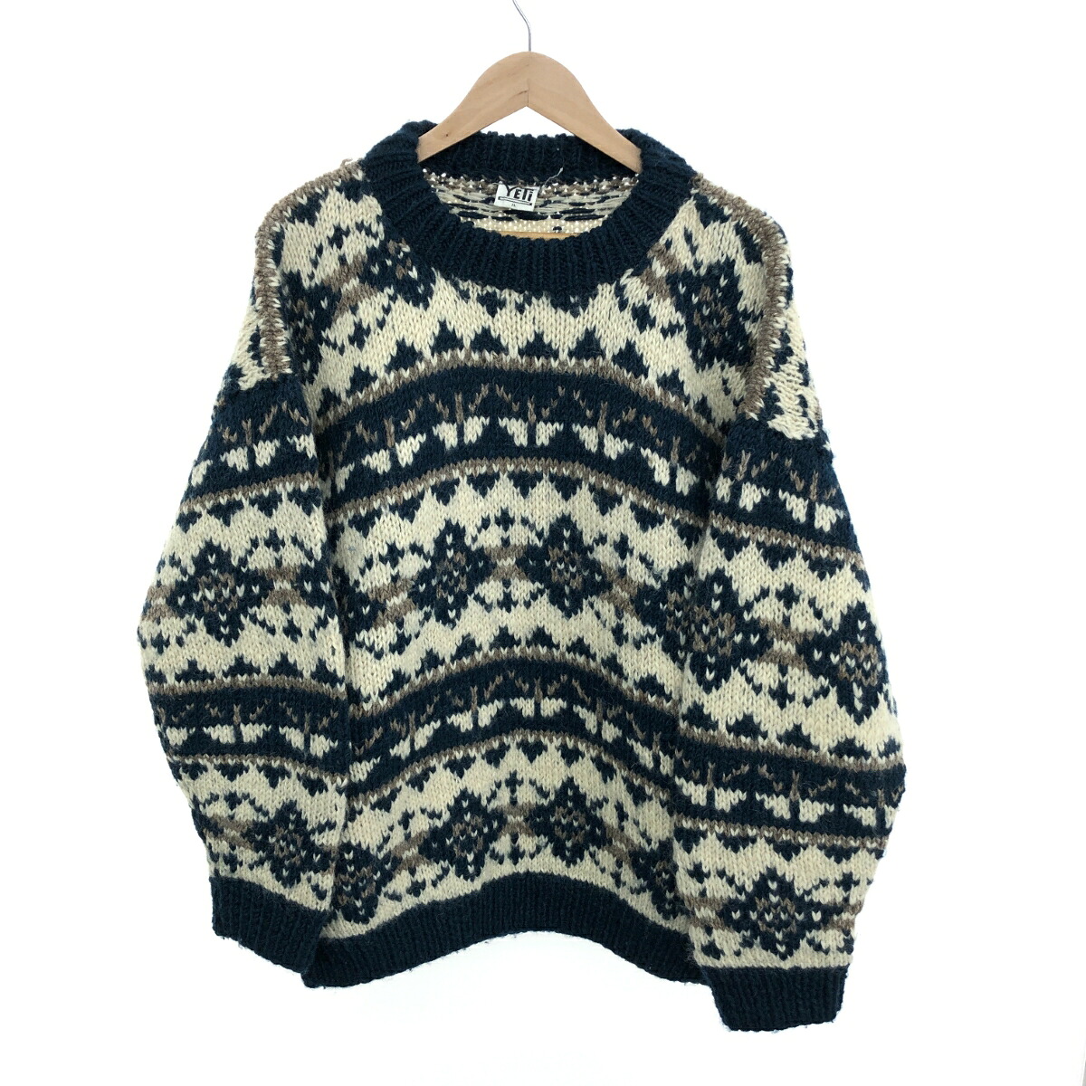 YETI イエティ ノルディック ニット サイズ:XL ホワイト/グリーン ウール メンズ トップス ネパール製 【中古】