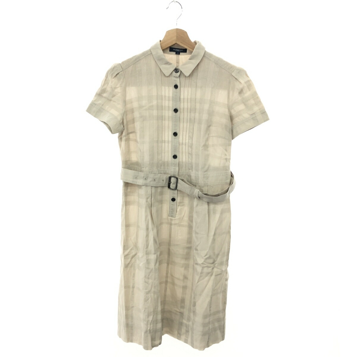 美品 バーバリーロンドン 半袖シャツワンピース ベルト付き 38 シルク100% 美品】バーバリーロンドン シルク100% シャツワンピース ベルト