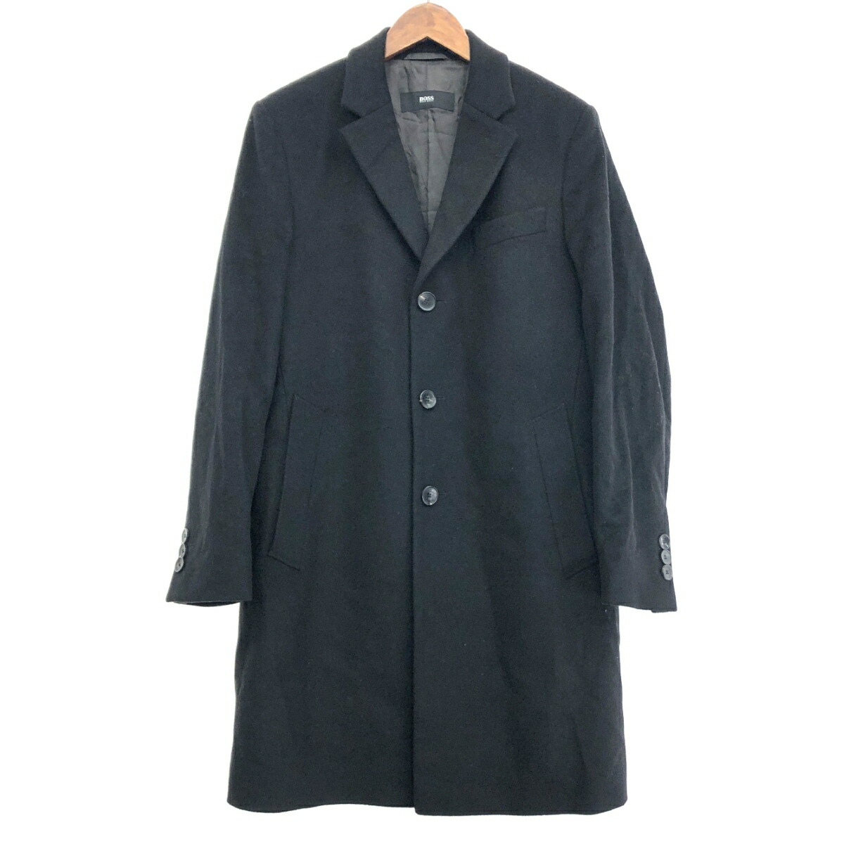 J7241 超美品 ヒューゴボス 現行タグ伊製生地メルトンシングルコート 黒46 00042900-01.jpg