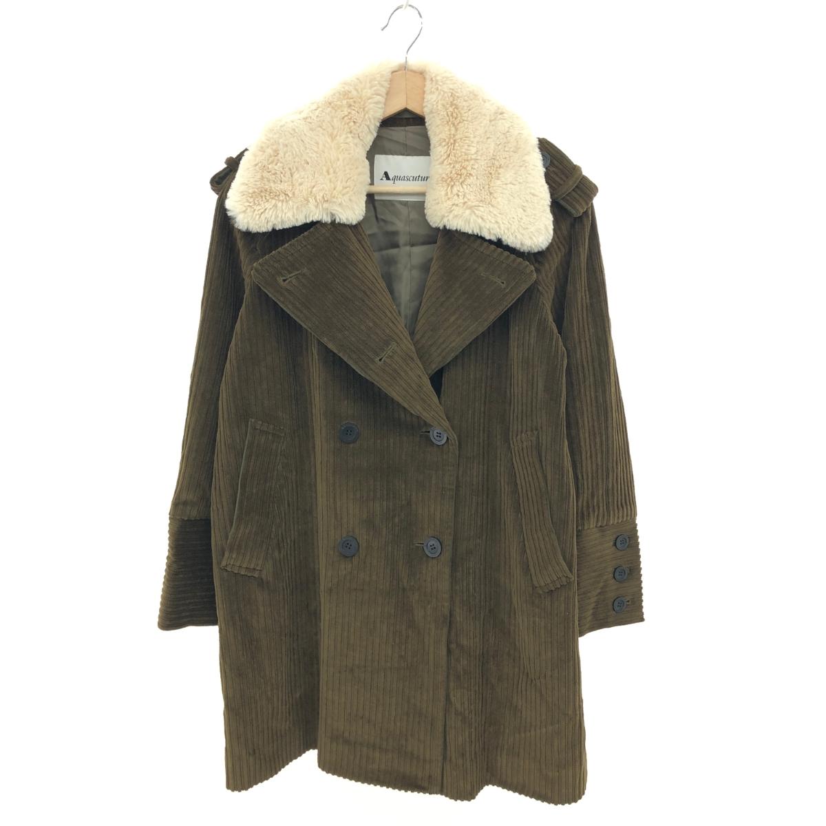 Aquascutum アクアスキュータム  コール天厚地の外套 好ましい 大きさ:M  カーキ/緑であること  レディース  ダブル 毛革付き添い人 アウター 【中古】