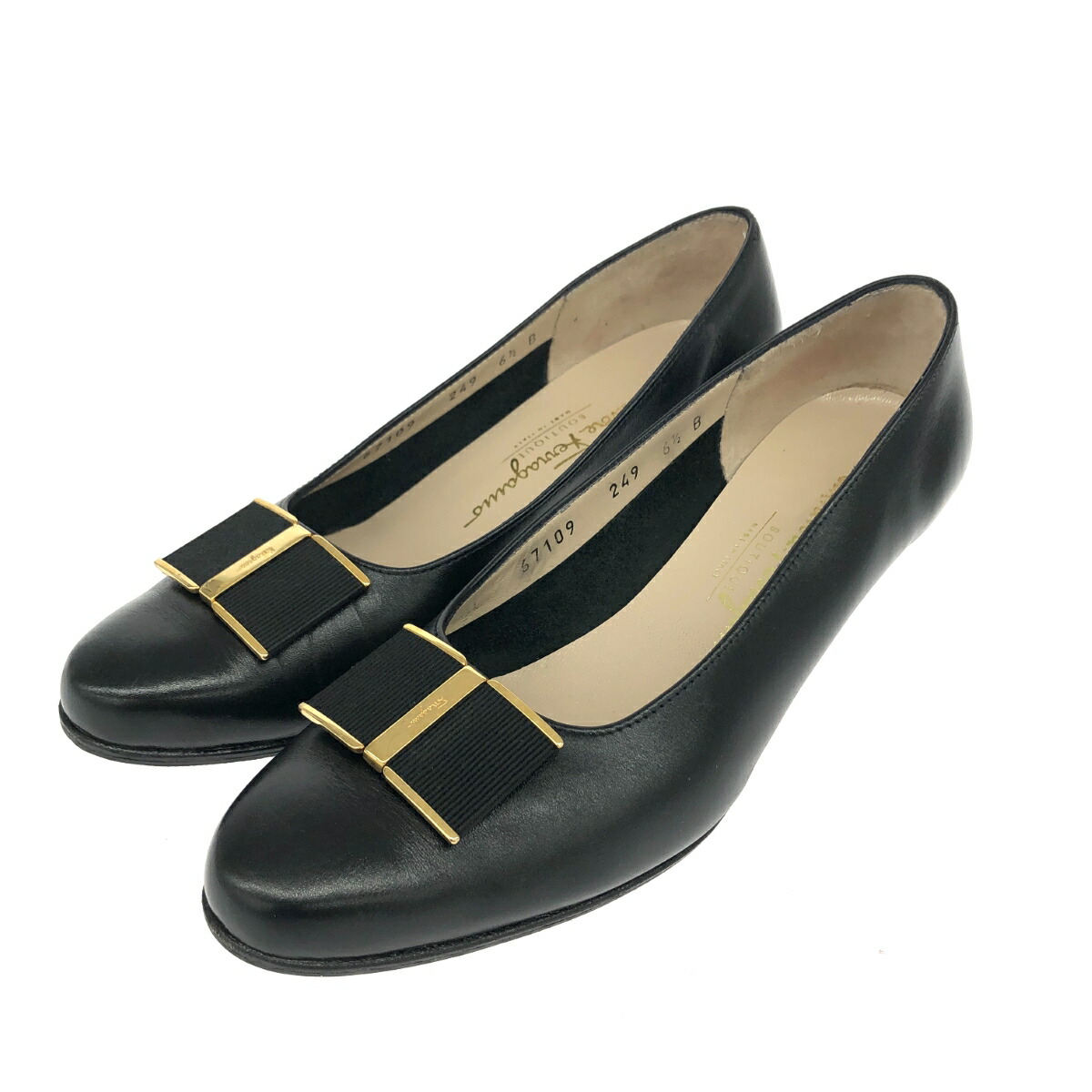 【サルヴァトーレフェラガモ】パンプス クロコ型押し ヴァラ リボン ブラウン 靴 Salvatore Ferragamo - サルヴァトーレ フェラガモ パンプス