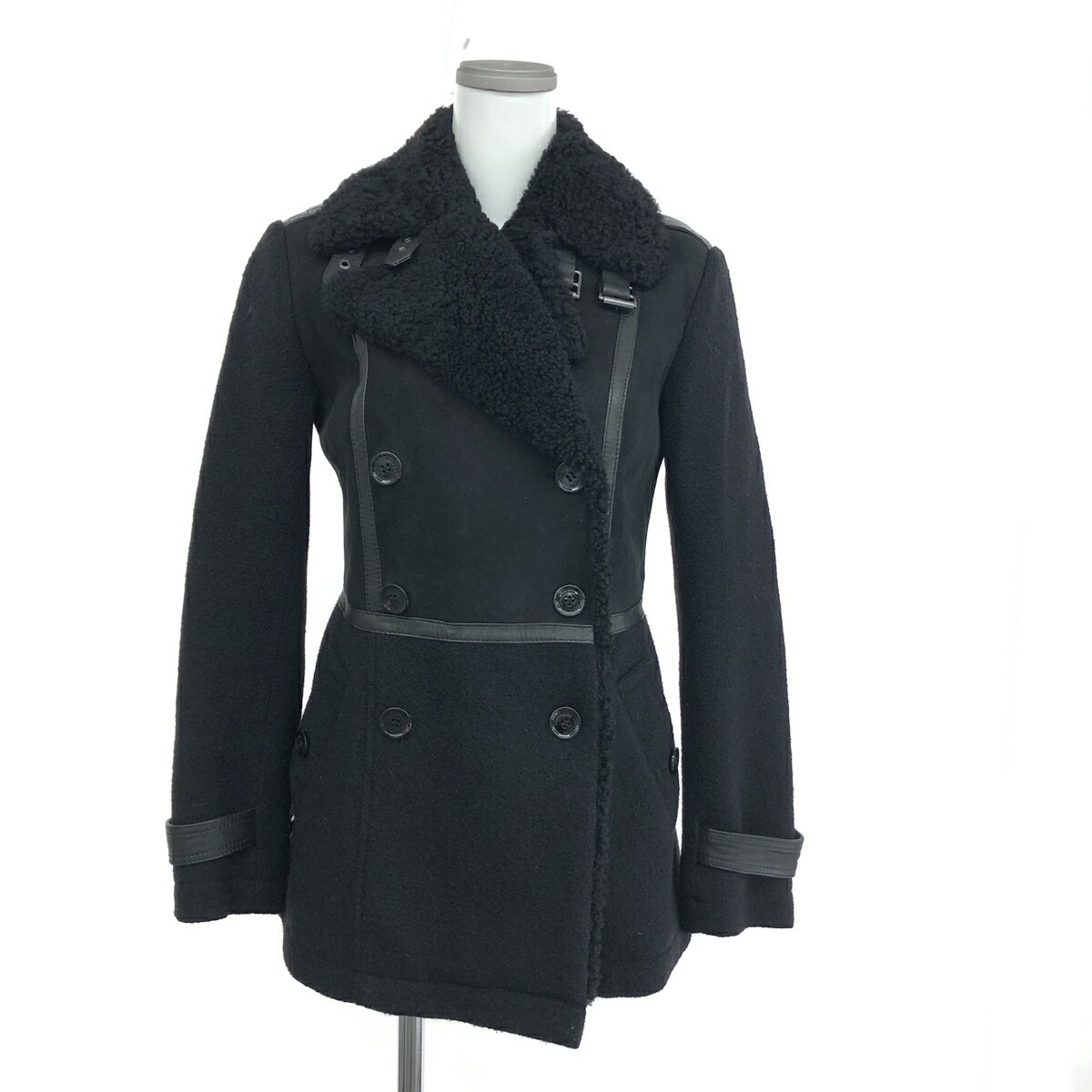 Burberry Brit バーバリーブリット ムートン切替ジャケット サイズUK6 ブラック レディース 革ジャン レザー アウター 【中古】