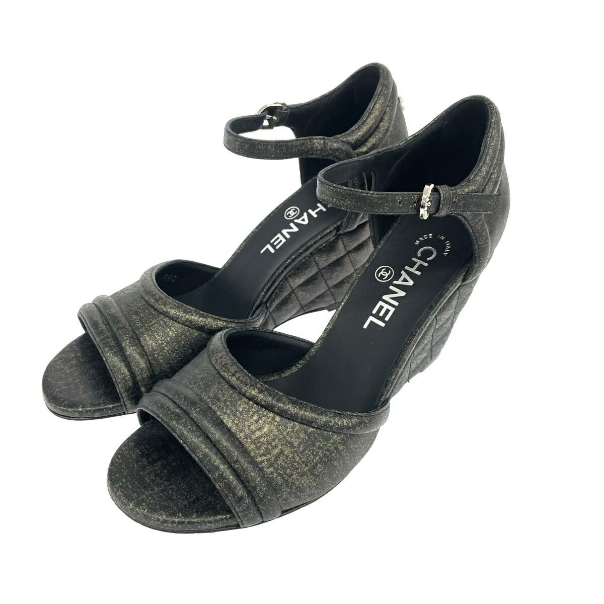 CHANEL シャネル マトラッセ ウェッジソール サンダル 美品 37 1/2  黒いこと   レディース 靴 シューズ shoes 【中古】