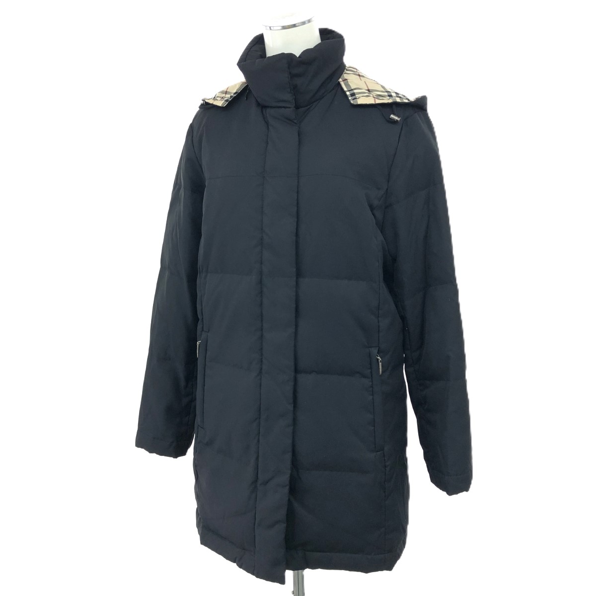 極美品＊バーバリーロンドン 中綿ジャケット 黒 L 裏地チェック リアルファー BURBERRY LONDON バーバリーロンドン 2Bジャケット 良好 サイズ