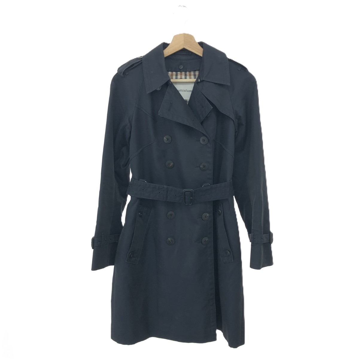 Aquascutum アクアスキュータム ラインドライヴ付 トレンチ 厚地の外套  大きさ:8  米国海軍  レディース  アウター 胴締め付 ロング丈 【中古】