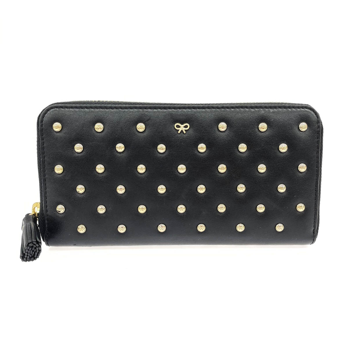 美品 ANYA HINDMARCH ロゴ入りハートスタッズ付 レザー長財布 美品 ANYA HINDMARCH ロゴ入りハートスタッズ付 レザー長財布