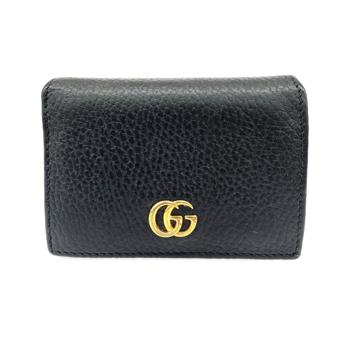 GUCCI グッチ プチマーモント 二つ折り 紙入れ  456126 0416 黒いこと なめし革  レディース コンパクトウォレット 【中古】