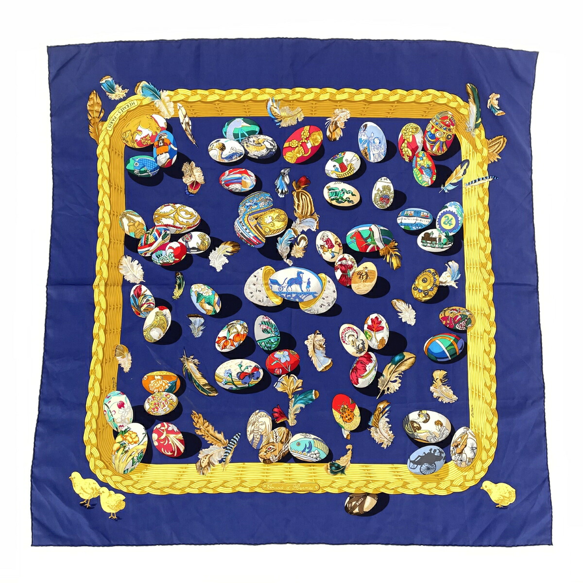 HERMES エルメス COUVEE D'HERMES エルメスの雛たち スカーフ ブルー シルク100％ レディース 服飾小物 【中古】