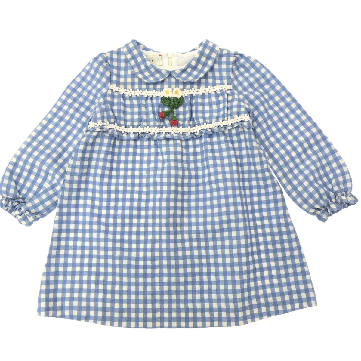 GUCCI グッチ オランダ苺 襟付き添い人 照合のしるし柄 長袖 衣装  大いさ:18/24ｍ  青色  キッズ  お姉さん お子さん服 【中古】 キッズ・ベビー・マタニティ-ワンピース