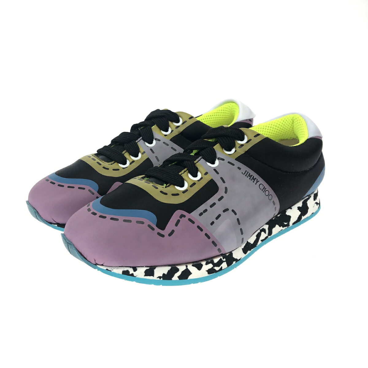 JIMMY CHOO ジミーチュウ BOYD スニーカー 未使用品 表記サイズ:39.5 ブラック/パープル/イエロー メンズ 靴 シューズ sneakers 【中古】