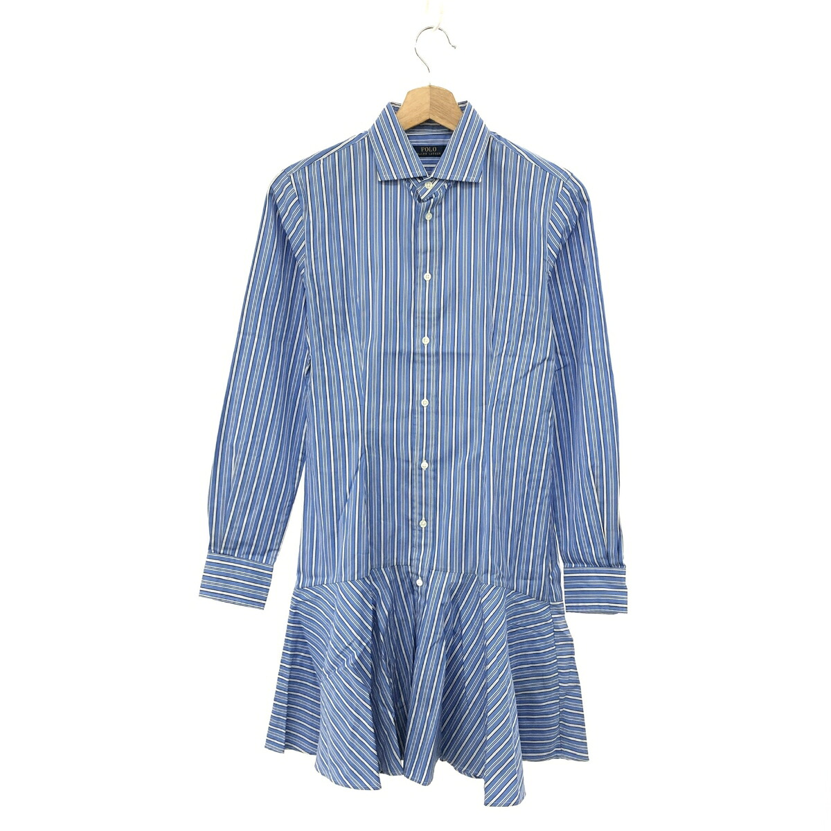 POLO RALPH LAUREN ポロラルフローレン ストライプシャツワンピース サイズ:4 ブルー レディース トップス 【中古】
