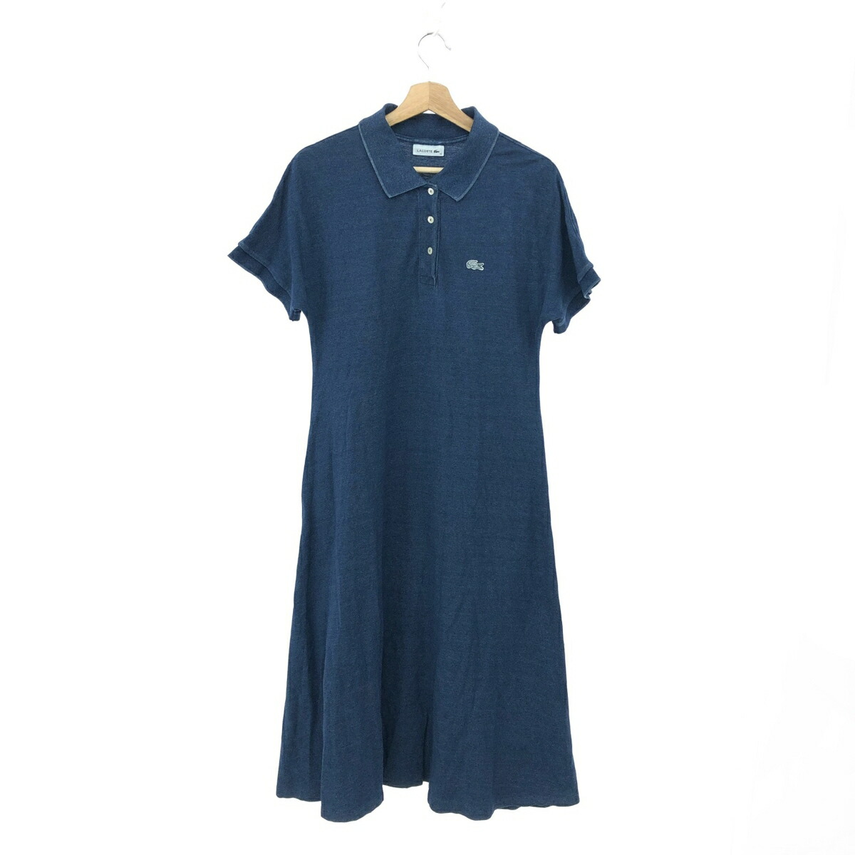 LACOSTE ネイビー サマーニット　 34 ラコステ LACOSTE 5分袖モックネックサマーニットTシャツ