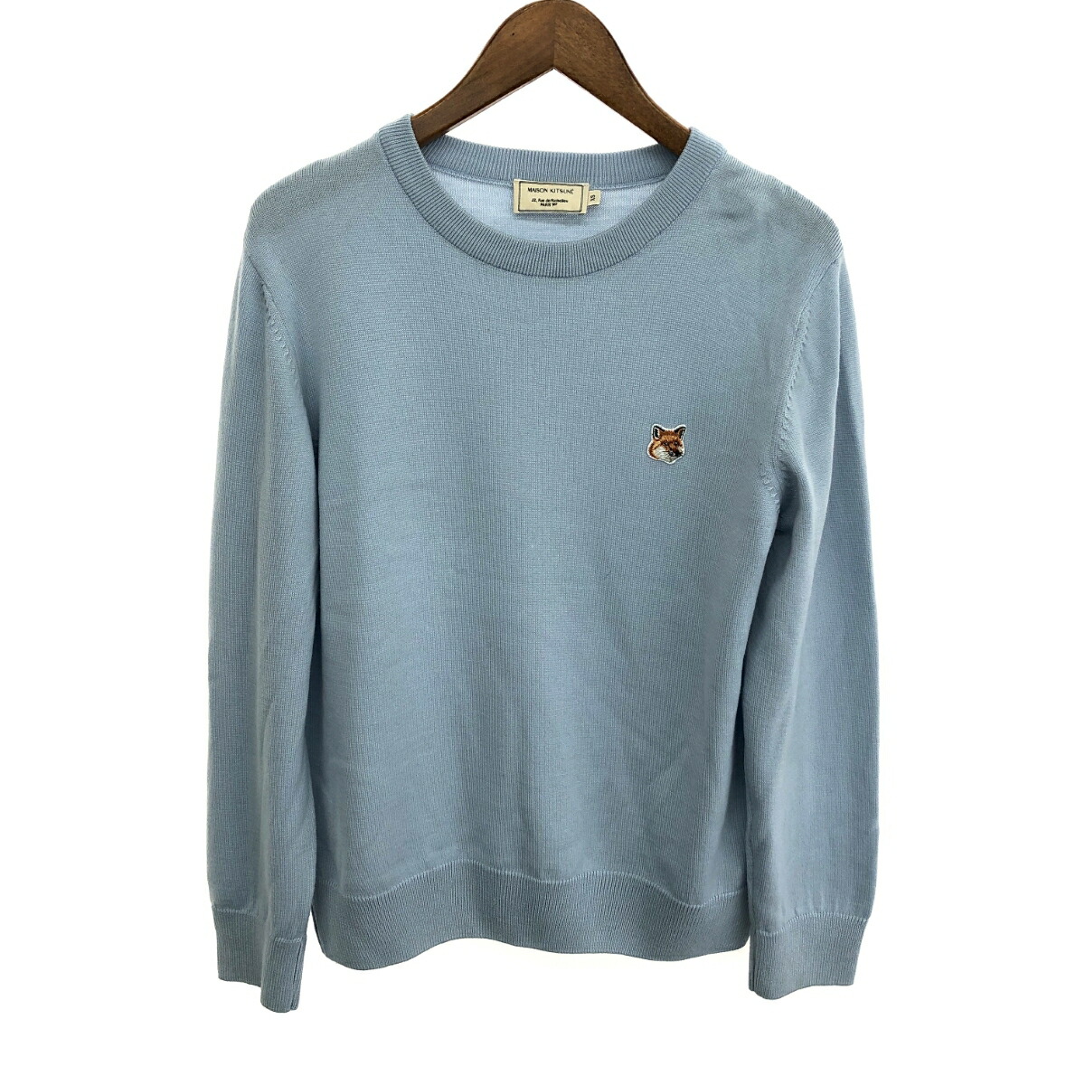 MAISON KITSUNE メゾンキツネ キツネ刺繍 長袖 ニット サイズ:XS ブルー メンズ トップス 【中古】