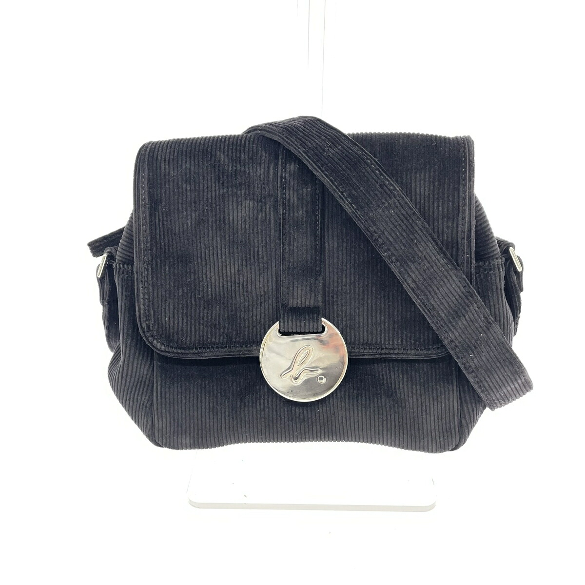 agnes b. アニエスベー ショルダーバッグ ブラック コーデュロイ レディース 斜め掛け bag 鞄 【中古】