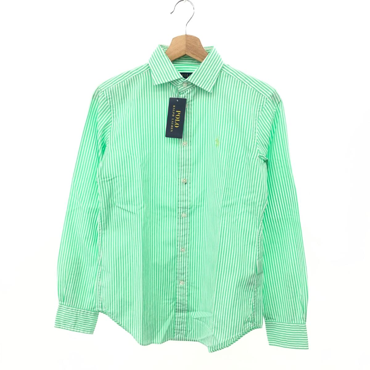 POLO RALPH LAUREN ポロラルフローレン クラシックフィット ストライプ シャツ 未使用品 サイズ:2 ホワイト/グリーン レディース 【中古】