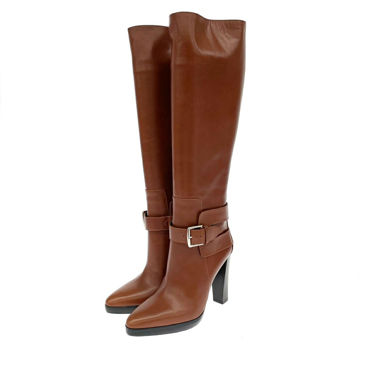 【HERMES】エルメス ベルト付きロングブーツ36(23cm)ブラウン HERMES】エルメス ベルト付きロングブーツ36(23cm)ブラウン