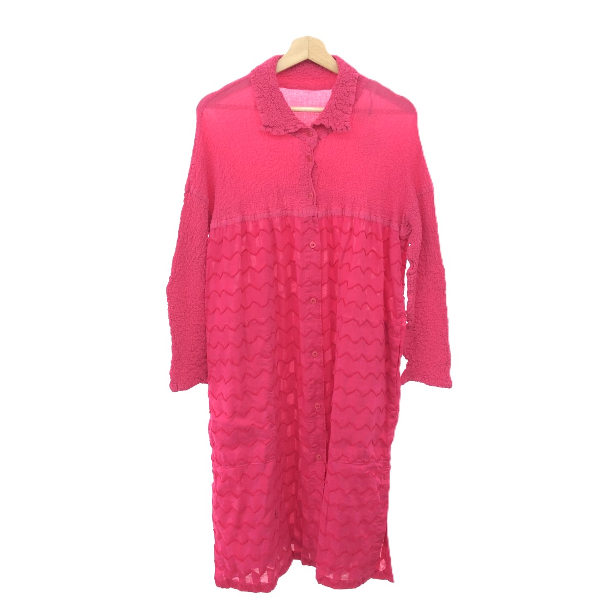 me isseymiyake ミーイッセイミヤケ 異素材ドッキングワンピ ロング 長袖シャツワンピース 新品同様 MI02FJ602 ピンク レディース 【中古】