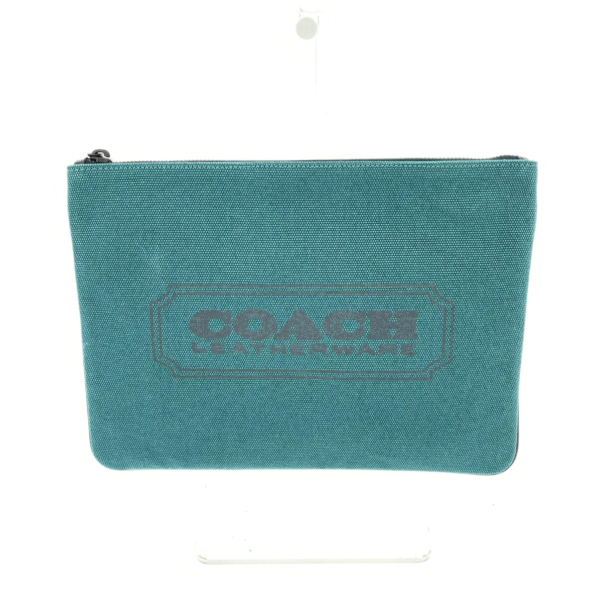 COACH コーチ クラッチバッグ 良好 C7948G グリーン キャンバス ロゴ レディース セカンドバッグ bag 鞄 エメラルド 【中古】