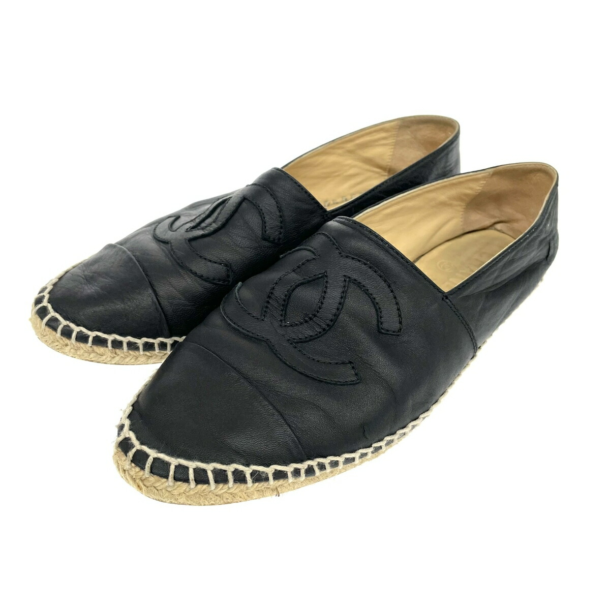 CHANEL シャネル エスパドリーユ シューズ 表記サイズ:40 ブラック レザー ココマーク レディース 靴 シューズ shoes 【中古】