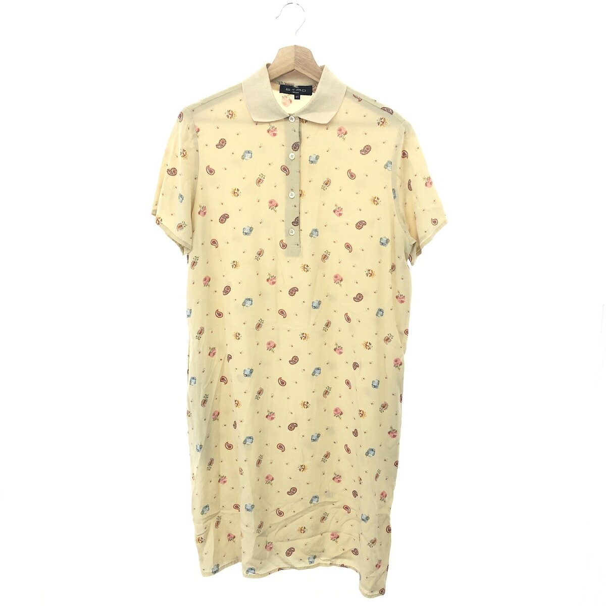 ETRO エトロ シルク 襟付 ペイズリー×花柄 シャツワンピ 半袖ワンピース サイズ:46 ベージュ 絹100% レディース 【中古】