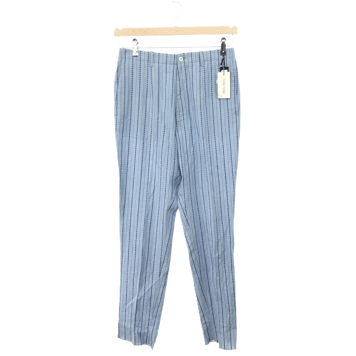 miumiu ミュウミュウ ストライプスラックスパンツ 大きいサイズ:TU 裾未処理 ブルー メンズ【中古】